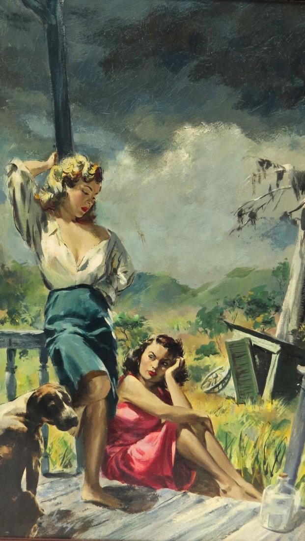 Barye Phillips (American 1924-1969) Uncle Good Girls: Barye Phillips (American 1924-1969) Uncle Good Girls Oil Painting, oil on masonite. Original cover painting of gold medal book "Uncle Good's Girls" by John Faulkner presented by Fawcett Publications, 
