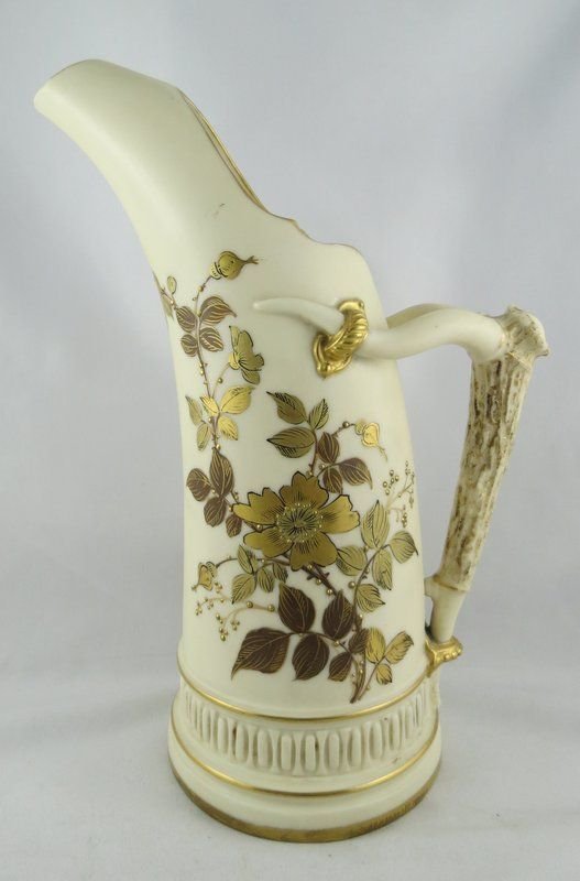 Antique Hand Painted Porcelain Royal Worcester Pitcher: Antique Hand Painted Porcelain Royal Worcester Pitcher. Measures - 9" high x 4" wide.