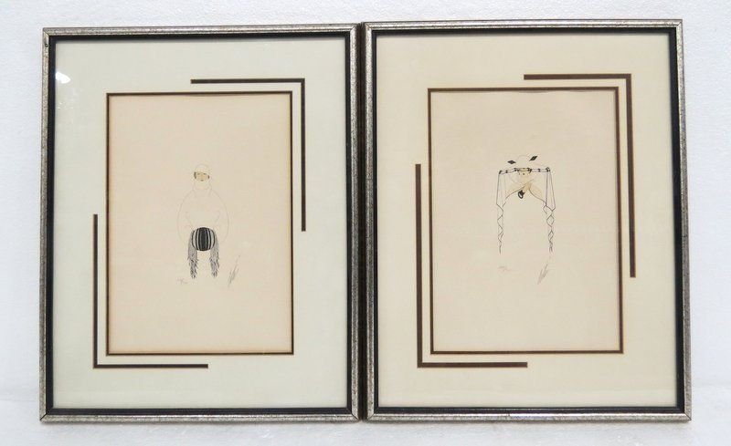 Pair of Erte Lithographs: Pair of Erte Lithographs. 1. # 102/300. 2. #208/300. Both 13 1/2" high x 9 1/2" wide, + 3 1/2" frame.