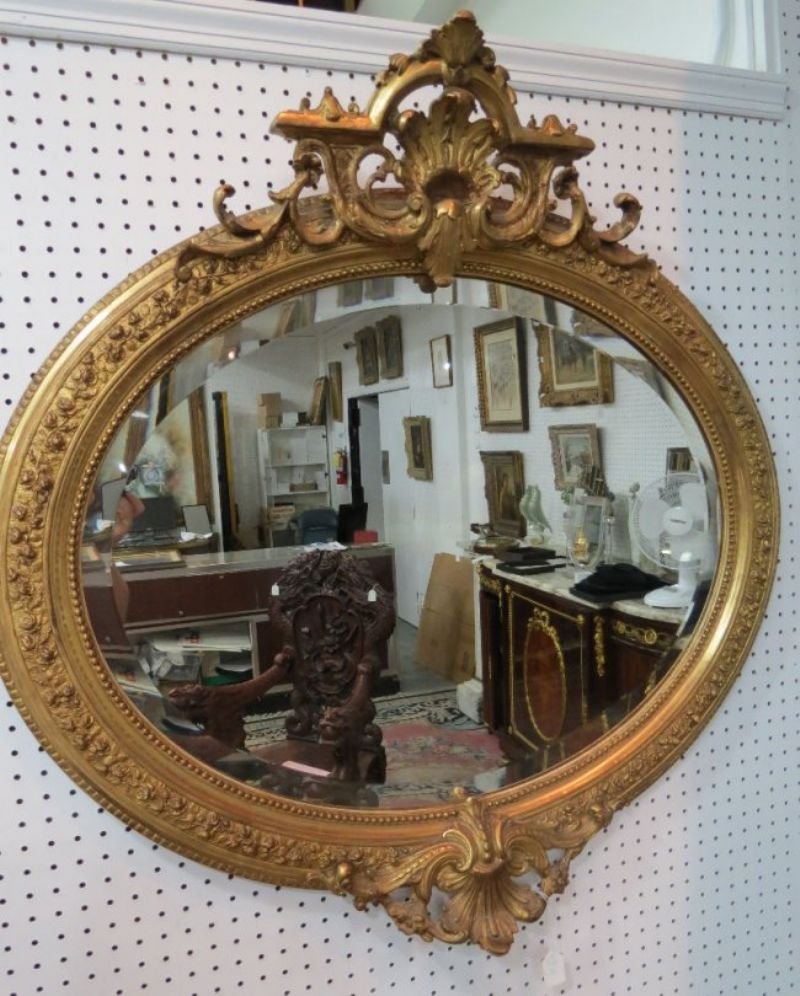 Antique Louis XV Gold Leaf Beveled Hand Carved Mirror: Antique Louis XV Gold Leaf Beveled Hand Carved Mirror. Measures - 39 3/4" high x 39" wide.