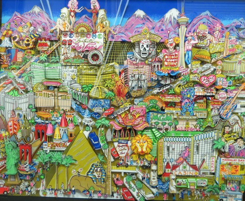 Charles Fazzino (American 1955) Las Vegas: Charles Fazzino (American 1955) Las Vegas, 3-D pop art. "Welcome to the Fabulous Las Vegas". 76/1000 PR. Measures - 26 1/2" high x 34" wide + 6 1/2" frame.