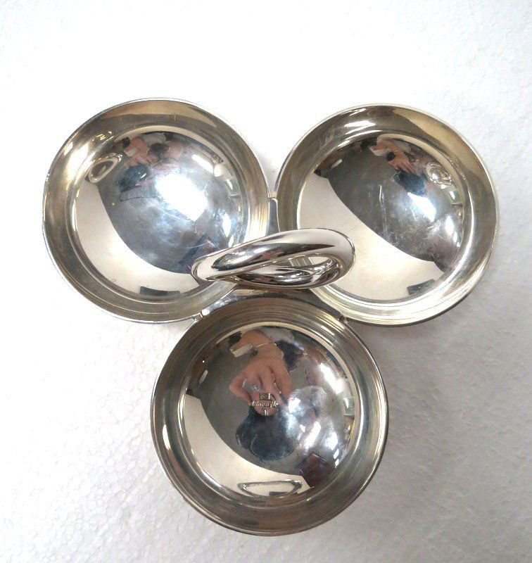 Christofle Sterling Silver Serving Dish: Christofle Sterling Silver Serving Dish, 3 serving dishes - 12.31 ozt. Measures - 3" high x 6 1/2" wide.