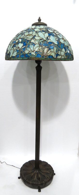 Monumental Tiffany Studios Style Art Glass Floor Lamp: Monumental Tiffany Studios Style Art Glass Bronze Floor Lamp. Measures - 76" high x 28" diameter.