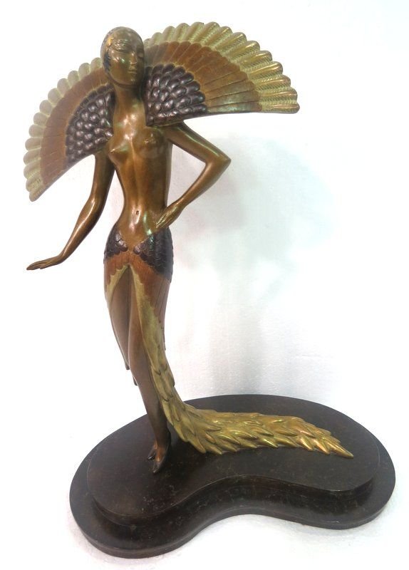 Erte "Ibis" Polychrome Bronze Sculpture: Erte "Ibis" Polychrome Bronze Sculpture. Retails - $16,000. Measures - 16 1/4" high x 12 3/8" long. Numbered - 136/500.