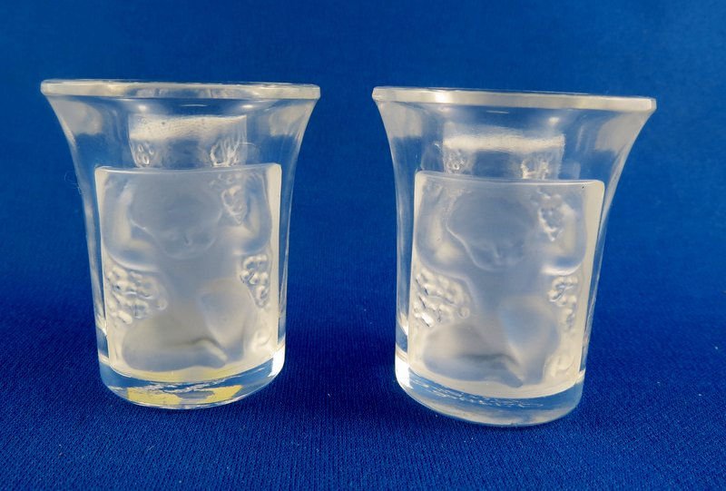 Pair of Lalique France Shot Glasses: Pair of Lalique France Shot Glasses. Measures - 1 7/8" high x 1 1/2" diameter.
