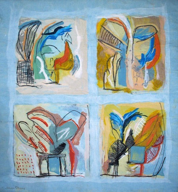 Large Calman Shemi Soft Painting: Large "Soft" painting by internationally renowned artist Calman Shemi (1939-) entitled "Four Sightings Of The Same Place #10". Shemi's work is well exhibited internationally and can be found in public