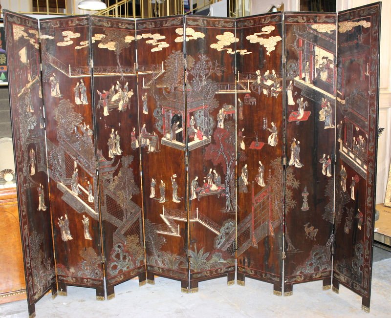 Antique 18th C. Chinese 8 Panel Coromandel Screen: Antique 18th C. Chinese 8 Panel Coromandel Screen. Each panel - 83 1/2" high x 15 5/8" wide. Screen is as is.