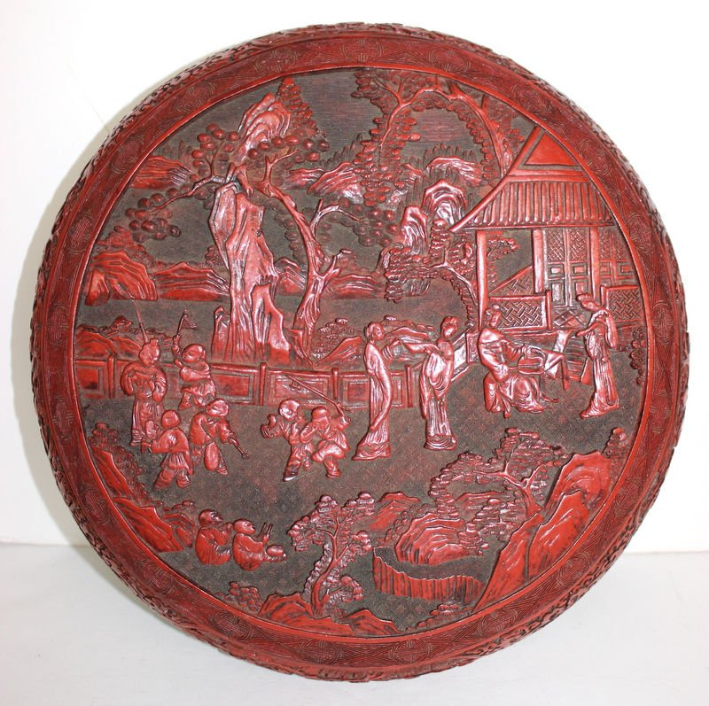 Vintage Chinese Lacquered Box: Vintage Chinese Lacquered Box. Measures - 7 1/4" high x 15 1/2" diameter.