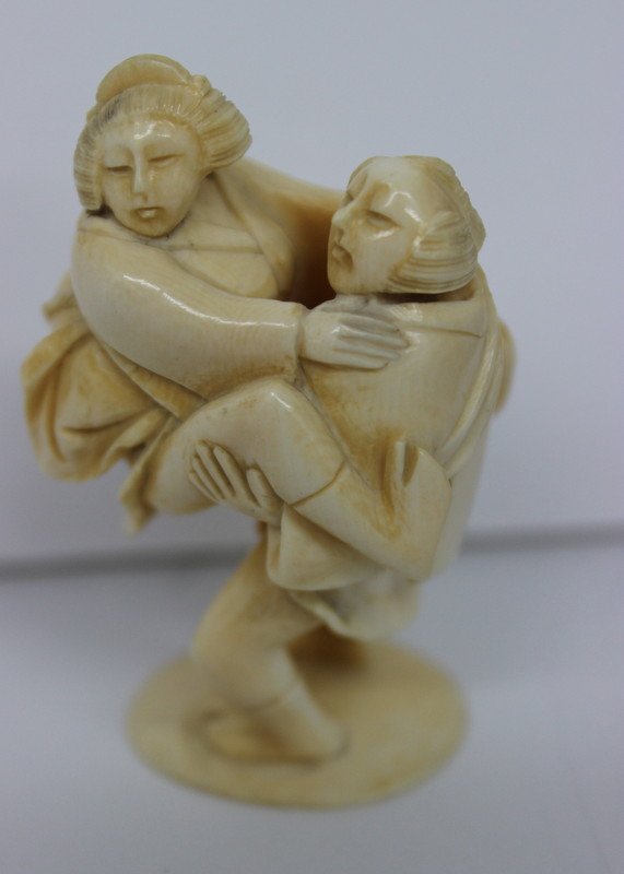 Japanese Finely Carved Ivory Erotic Netsuke: Japanese Finely Carved Ivory Erotic Netsuke. Weighs - 38.8 grams. Measures - 2 1/2" high.