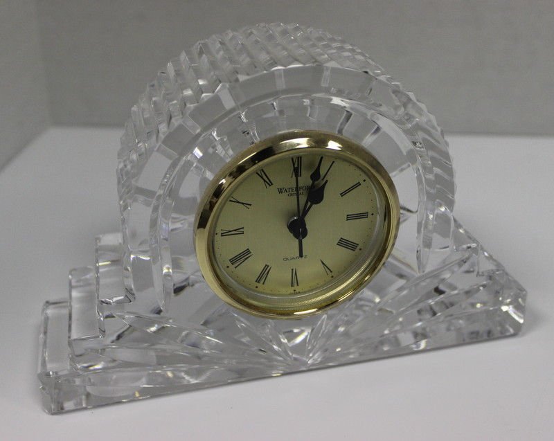 Waterford Crystal Desk Clock: Waterford Crystal Desk Clock. Measures - 5" high x 7" long.