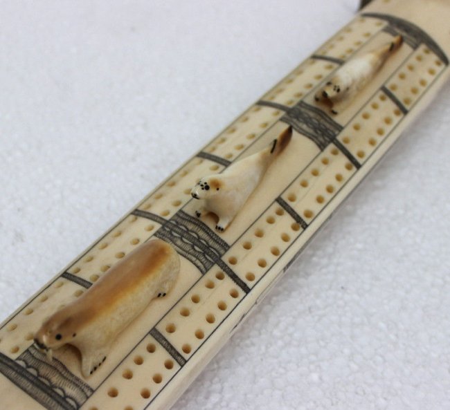 Carved Ivory Cribbage Board Tusk : Lot 130B