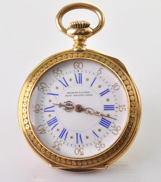 Rare Open Face 18K Enamel Pocket Watch By Patek: Rare Open Face 18K Enamel Pocket Watch By Patek Philippe For George H. Ford Conn. Circa 1883 accompanied by an Extract from Patek Philippe Archives. Very fine four piece 18K yellow gold circular case