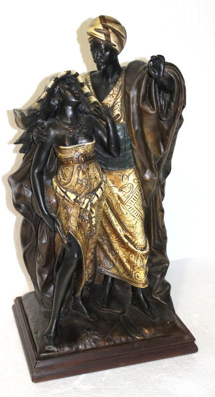 Large Signed Middle Eastern Arabian Terracotta Group: Large Signed Middle Eastern Arabian Terracotta Group. Measures - 29" high x 14 5/8" wide x 11 3/8" deep.