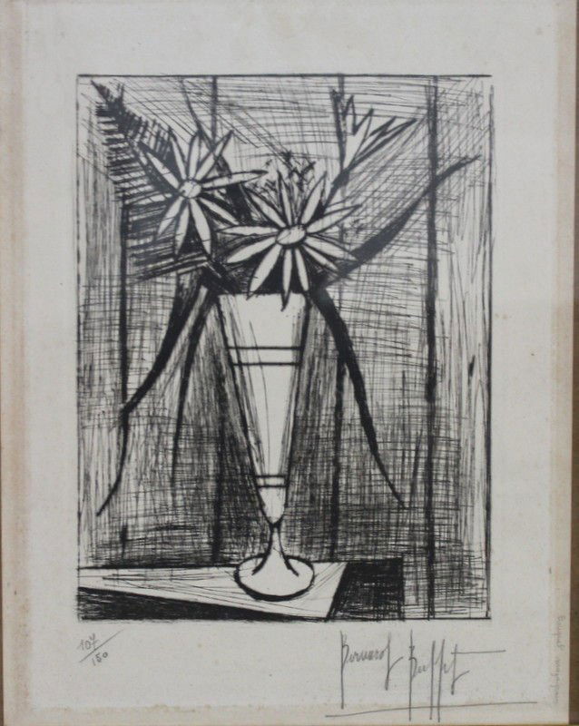 Bernard Buffet (French 1928-1999) Lithograph: Bernard Buffet (French 1928-1999) Lithograph. Measures - 12 1/2" high x 9 1/2" wide + 4" frame. Signed #107/150.