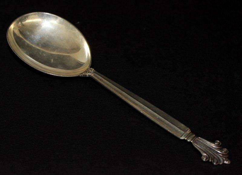 Georg Jensen 'Acanthus' Sterling Silver Small Solid: Georg Jensen 'Acanthus' Sterling Silver Small Solid Serving Spoon. B. 1917. Designed by Johan Rohde. Measures - 8 1/8" long. Weighs approx. - 2.20 troy oz.