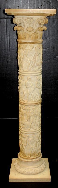 European Carved Alabaster Pedestal: European Carved Alabaster Pedestal. Measures - 38" high x 10" wide.