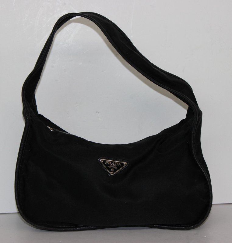 Prada Black Fabric Baguette: Prada Black Fabric Baguette. Measures - 11" x 8".