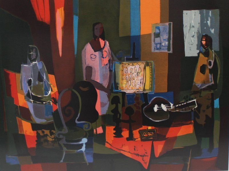 Print Marcel Mouly (French 1918-2008): Print Marcel Mouly (French 1918-2008) originally purchased, Phillips Gallery. Measures - 22" high x 29" wide + 8" frame.