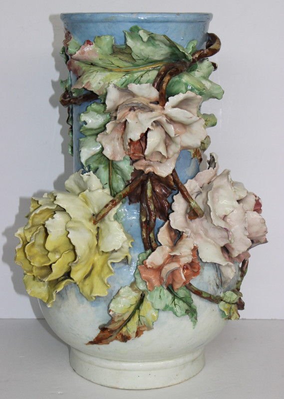 Massive B&G Denmark Flower Vase: Massive B&G Denmark Flower Vase. With a Floral and branch design throughout. Measures - 20 1/2" high x 12" diameter. Weighs - 15-20 pounds.