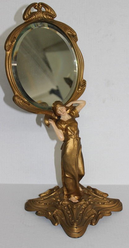Bronze Royal Dux Style Vanity Mirror: Bronze Royal Dux Style Vanity Mirror. Measures - 19" high x 9 1/2" wide.