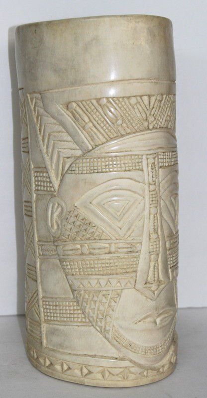 Fine African Carved Ivory Tusk: Fine African Carved Ivory Tusk. Measures - 11 3/4" high x 5 3/4" diameter. Signed KEALL. Weighs - 1807.0 grams. Please Contact - Tom at the UPS Store (561-739-9180) (tupss2807@gmail.com) for shipment 