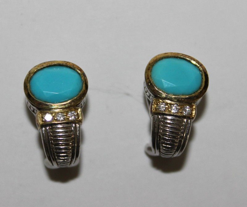Judith Ripka 18Kt & Sterling Turquoise Earrings: Judith Ripka 18Kt & Sterling Turquoise Earrings. Weighs - 9.2 grams.
