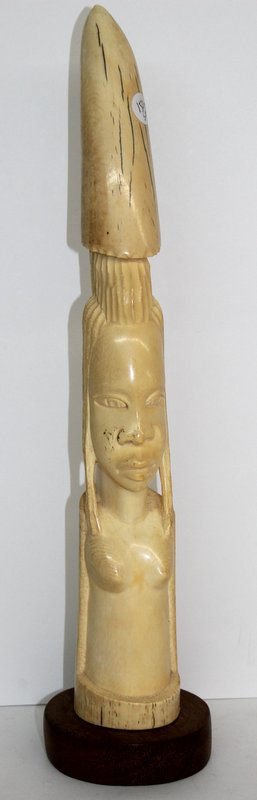 Solid Carved Erotic African Ivory Tusk: Solid Carved Erotic African Ivory Tusk. Ivory - 17" high. Total - 18" high. Weighs - 1729.8 grams.