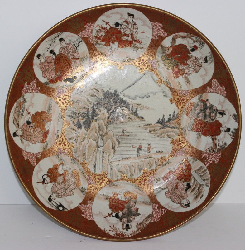 19th C. Antique Japanese Kutani Porcelain Charger: 19th C. Antique Japanese Kutani Porcelain Charger. Measures - 2 1/4" high x 13" diameter.
