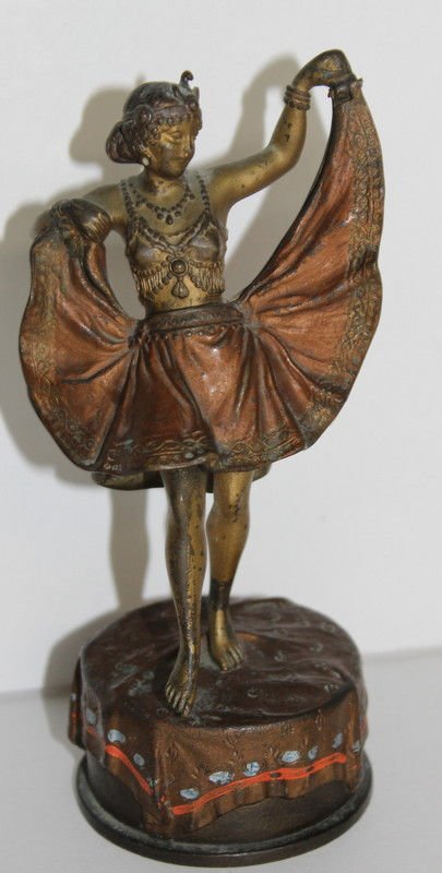 Franz Xavier Bergman (1861-1936) Erotic Bronze Dancer: Franz Xavier Bergman (1861-1936) Erotic Bronze Dancer. Light loss throughout. Signed Knob Grip. Measures - 5 1/2" high.