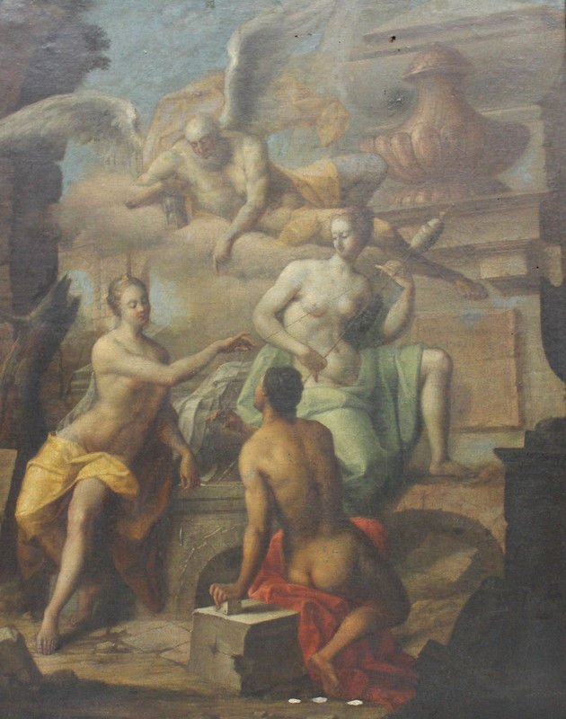 Signed European Old Master Oil on Canvas: Signed European Old Master Oil on Canvas. Measures - 37" high x 29 1/2" wide + 1 1/2" frame. Signed on plaque Gaspard Poussin gen Dughet 1613-1675.