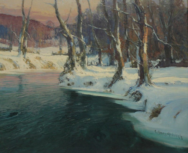 George Ames Aldrich (American 1872-1941): George Ames Aldrich (American 1872-1941). Oil painting on canvas. Signed lower right. Measures - 25 1/2" high x 30" wide + 2 5/8" frame.