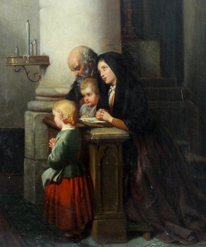 Attributed to Ary Scheffer (Dutch/French 1795-1858) Oil: Attributed to Ary Scheffer (Dutch/French 1795-1858) Oil Painting. Measures - 20" high x 15 5/8" wide + 4" frame.