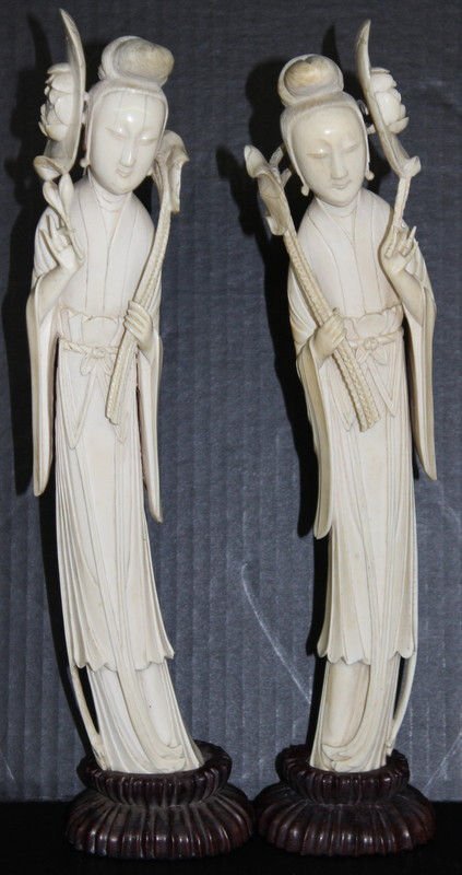 Massive Antique 19th C. Chinese Carved Ivory Figures: Massive Antique 19th C. Chinese Carved Ivory Figures. Ivory - 13 1/2, total - 15" high. Weighs - 1394.1 grams, including wooden base. Please Contact - Tom at the UPS Store (561-739-9180) (tupss2807@gm