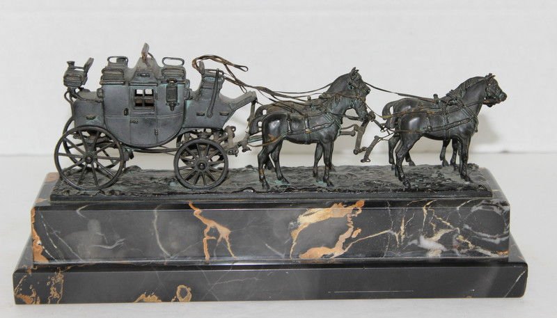 Antique C. Kauba (Carl Kauba) (Austrian 1865-1922): Antique C. Kauba (Carl Kauba) (Austrian 1865-1922). Stage coach with horses. Measures - 5" high x 10 1/2" long. Stamped Geschvt2t.