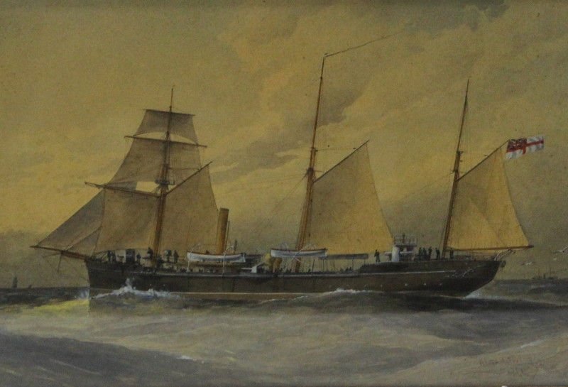 William Frederick Mitchell (British, 1845-1914): William Frederick Mitchell (British, 1845-1914) Watercolor. Depicting a ship scene. Measures - 10 1/2" high x 15" wide + 3" frame.