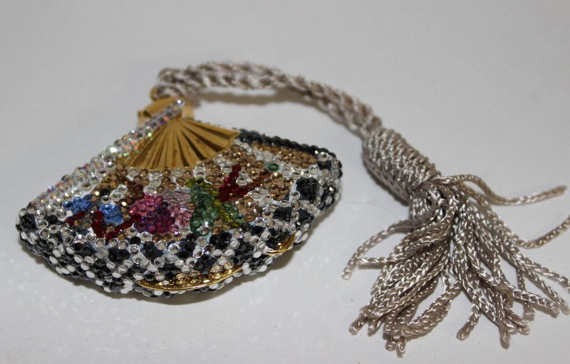 Judith Leiber Oriental Fan Pill Box: Judith Leiber Oriental Fan Pill Box. Measures - 2 1/2" long.