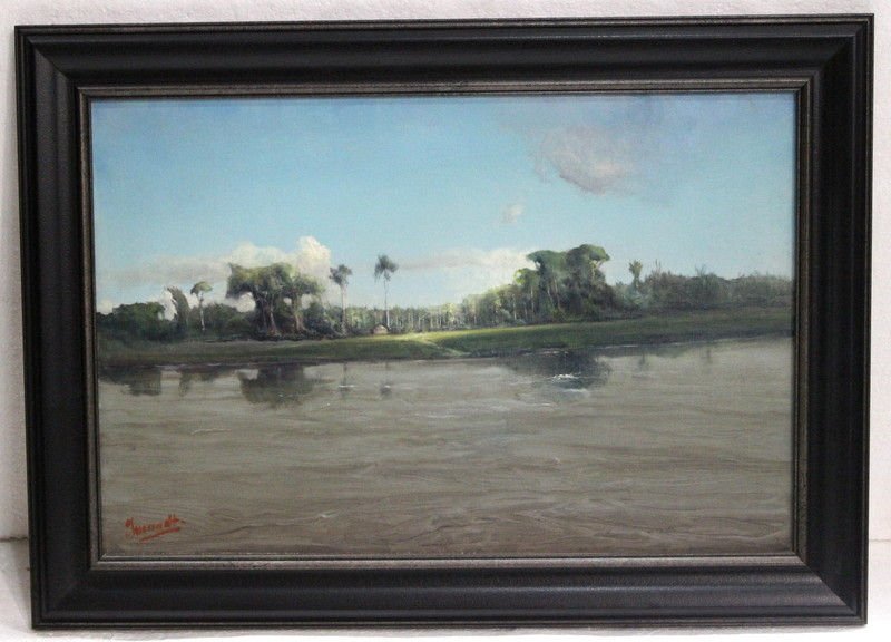 WILLEM IMANDT (INDONESIAN,1882-1967) OIL PAINTING: WILLEM IMANDT (INDONESIAN,1882-1967) OIL PAINTING.16" H X 23 1/2" WIDE + 2 1/4 FRAME