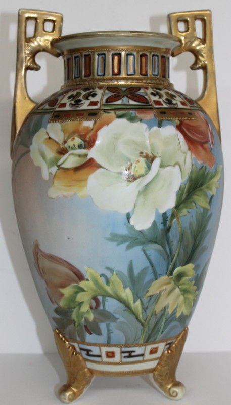 Nippon Hand Painted Gilt Decorated Vase: Nippon Hand Painted Gilt Decorated Vase. Measures - 13 1/2" high x 7 1/2" wide.