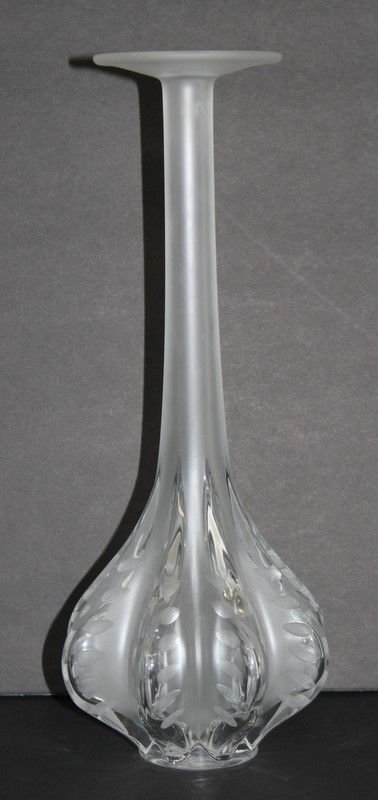 Lalique France 'Claude' Crystal Vase: Lalique France 'Claude' Crystal Vase. Signed Lalique France. With bloom ribs and etched design. Measures - 13 1/2" high x 5 1/2" diameter.