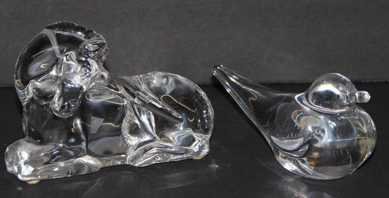 2 Pc. Daum & Baccarat Animal Crystal Figures: 2 Pc. Daum & Baccarat Animal Crystal Figures. 1 Daum France duck figure - 4 3/4" long, 1 Baccarat Unicorn figure - 5" long.