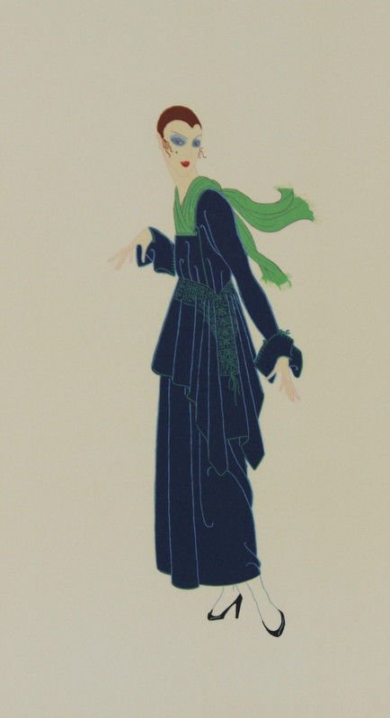 Erte "The Blue Dress" Ltd. Edition Serigraph: Erte "The Blue Dress" Ltd. Edition Serigraph. Pencil signed and numbered 176/300. Measures - 9" x 14" - image size. Unframed.