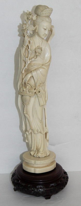 Chinese Finely Carved Ivory Quan Yen Figure: Chinese Finely Carved Ivory Quan Yen Figure. Ivory measures - 13 1/4" high. Total measures - 15" high. Weighs - 1004.7 grams (including base) INTERNATIONAL CLIENTS ARE INELIGIBLE TO BID ON THIS ITEM. 