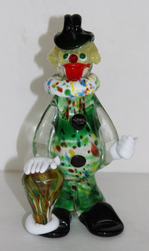 Murano Art Glass Clown Figure: Murano Art Glass Clown Figure. Measures - 7 3/4" high.