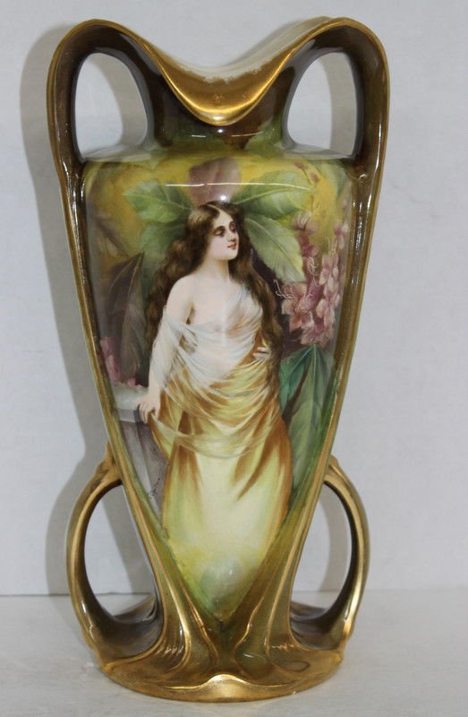 19th C. Royal Bonn Vase: 19th C. Royal Bonn Vase. Measures - 12" high x 6 1/2" wide. Portrait two handled vase, minor chip on rim.