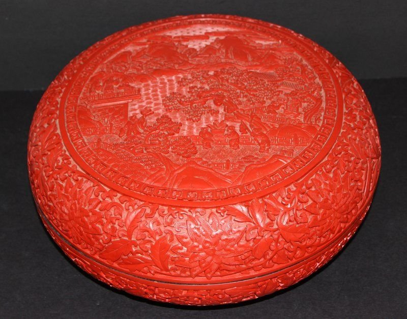 Chinese Lacquered Covered Box: Chinese Lacquered Covered Box. Measures - 4 3/4" high x 11 1/2" diameter.