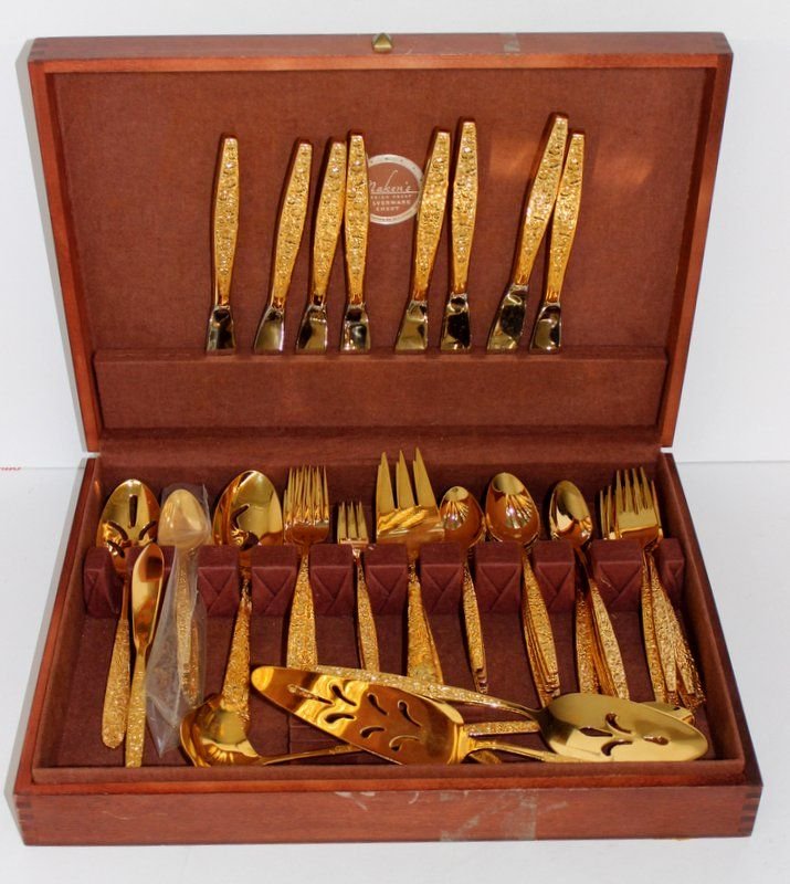 65 Pc. Gold Plated Silver Flatware Set: 65 Pc. Gold Plated Silver Flatware Set.