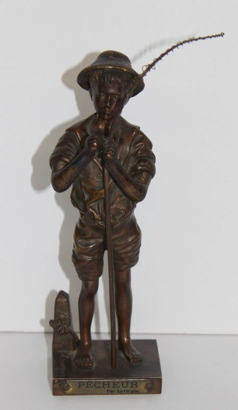 Adolphe Jean Lavergne (French 1852-1901) Le Pecheur: Adolphe Jean Lavergne (French 1852-1901) Le Pecheur Bronze Boy. Weight - 753.1 grams. Measures - 7 3/8" high x 3 1/2" wide.