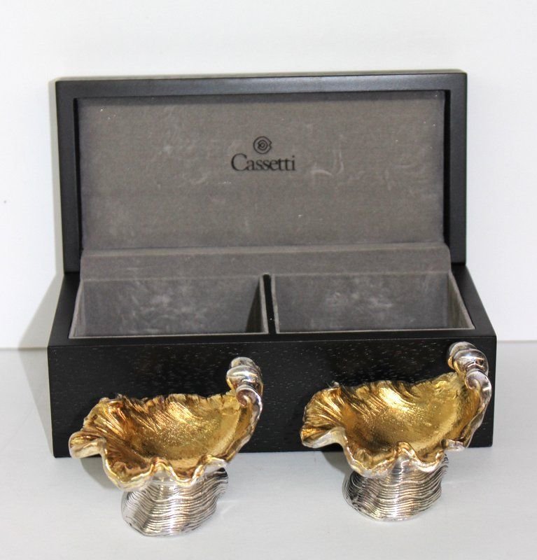 2 Pc. Cassetti Shell Salt Cellars: 2 Pc. Cassetti Shell Salt Cellars. Comes with original box. Each measures - 2 1/4" high x 3 1/4" long.