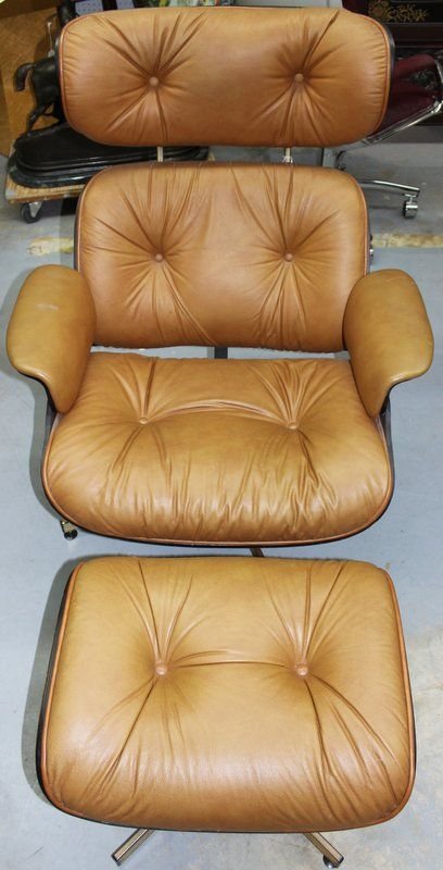 Charles Eames Style Reading Chair & Foot Rest: Charles Eames Style Reading Chair & Foot Rest. Chair - 38 3/4" high x 32 1/4" wide. Foot rest - 20 3/4" wide.