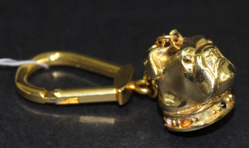 Judith Leiber Bull Dog Key Chain: Judith Leiber Bull Dog Key Chain. Measures - 3 1/2" long. Weight - 51 grams.